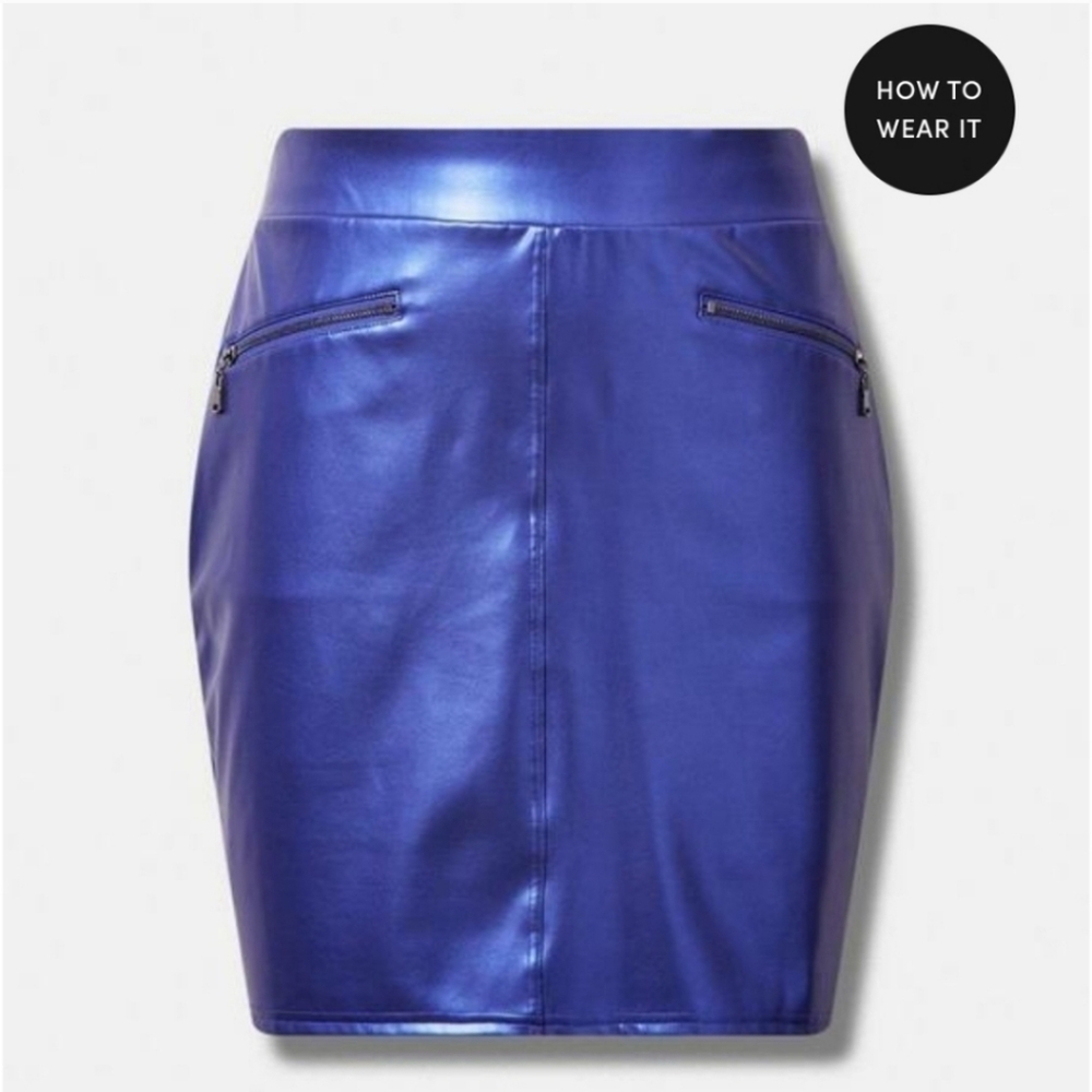 Electric Blue Faux Leather Pencil Skirt